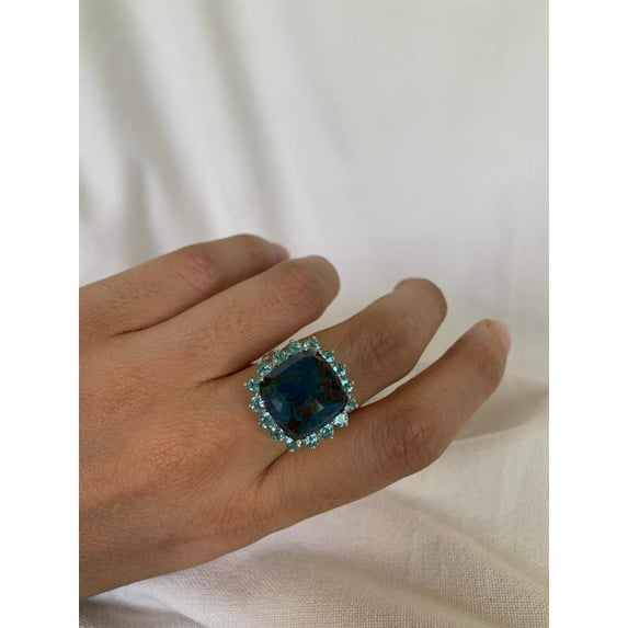 Carillon Agate Ring, Natural Gemstone Cluster 11.28 ct 925 Sterling Silver Ring for Women, Ring Size : 10.5