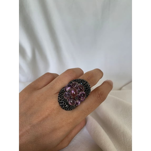 Carillon Amethyst Ring, Gemstone Cluster 4.95 ct 925 Sterling Silver Ring for Women, Ring Size : 12
