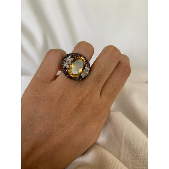 Carillon Citrine Ring, Gemstone Cluster 9 ct 925 Sterling Silver Ring for Women, Ring Size : 9.5