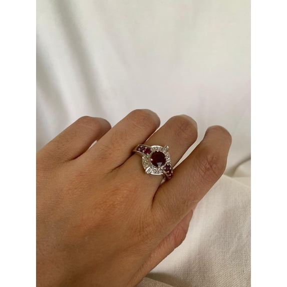 Carillon Glass Filled Ruby Ring, Gemstone Cluster 2.58 ct 925 Sterling Silver Ring for Women, Ring Size : 5.5