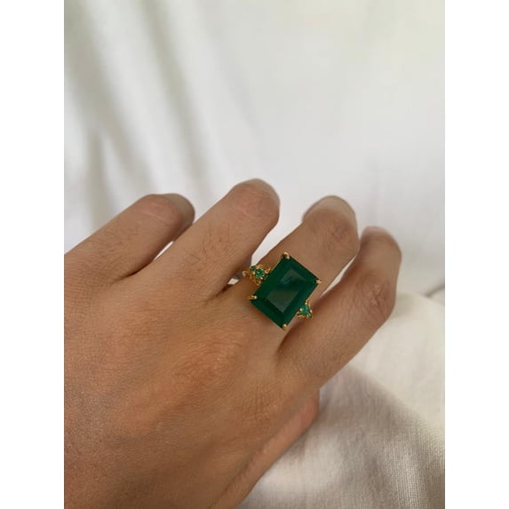 Carillon Green Onyx Ring, Gemstone Cluster 8.75 ct 925 Sterling Silver Ring for Women, Ring Size : 9