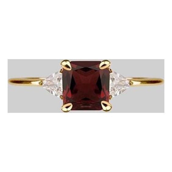 Carillon January Birthstone Red Garnet Ring, Gemstone Promise 0.75 ct 925 Sterling Silver Yellow Gold Plated Ring for Women, Ring Size : 11