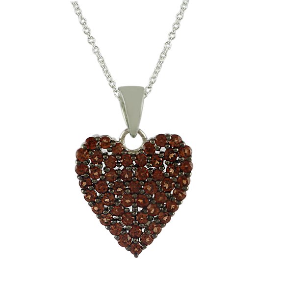 Carillon Love Heart Pendant Necklace Red Garnet Gemstone 925 Sterling Silver Rhodium Plated For Women