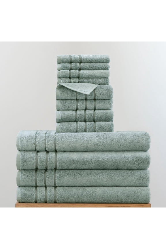 Bath Sheet 12-Piece Set | Blue Lagoon | Includes 4 Bath Sheets, 4 Hand Towels & 4 Washcloths | Viscose Material Blend