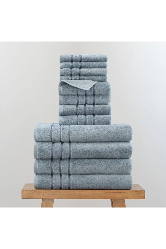 Bath Towel 12-Piece Set | Blue Lagoon | Includes 4 Bath Towels, 4 Hand Towels & 4 Washcloths | Viscose Material Blend