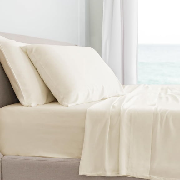 Cariloha Classic 4-Piece Twill Sheet Set | Ivory | Cal King | Viscose Material | Allergy Resistant and Extra Soft | Cooling for Hot Sleepers | Corner Bands