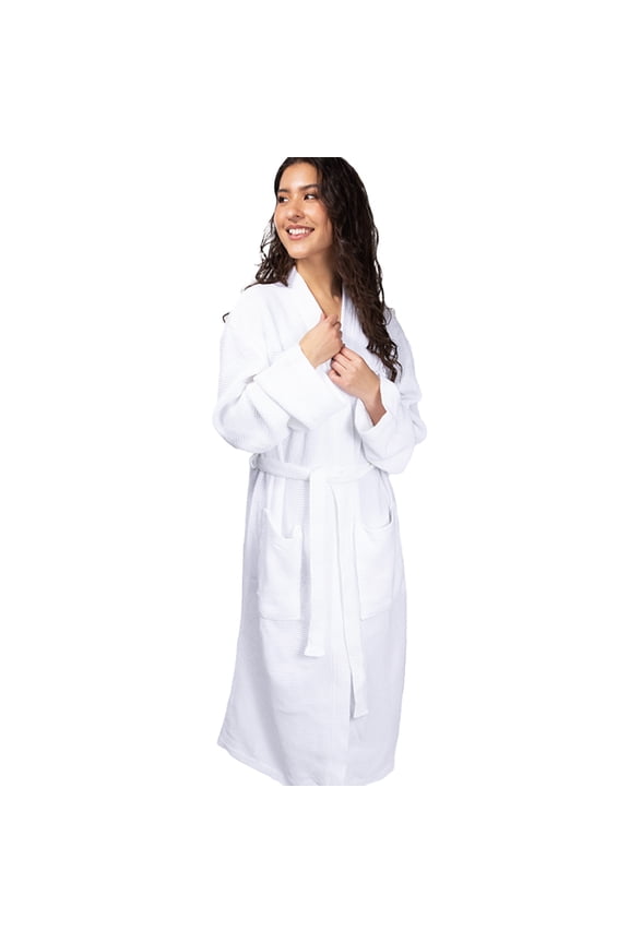 Luxury Waffle Knit Bath Robe Viscose from Bamboo S/M White