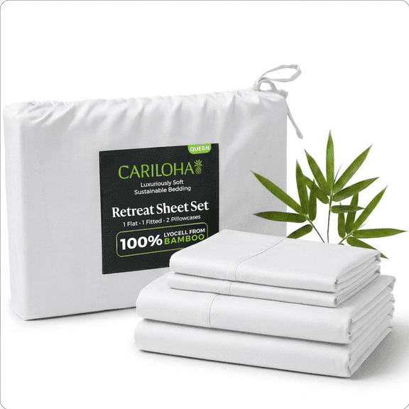 Cariloha Natural Sateen Retreat Sheet Lyocell from Bamboo Queen 4-Piece Set White