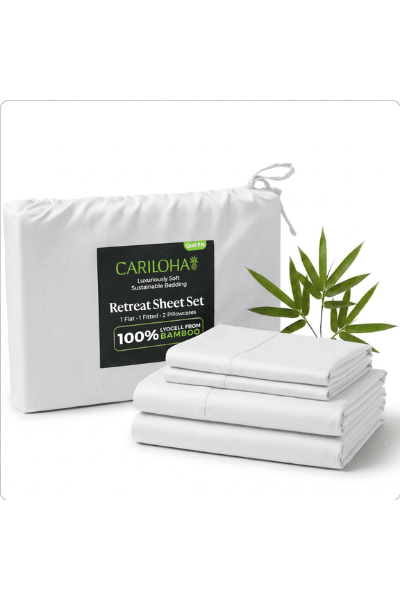 Natural Sateen Retreat Sheet Lyocell from Bamboo Queen 4-Piece Set White