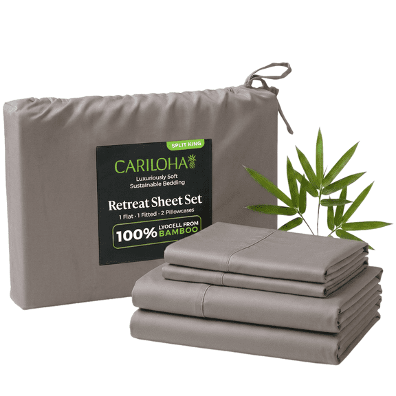 Cariloha Natural Sateen Retreat Sheet Lyocell from Bamboo Split King 4-Piece Set Coastal Gray