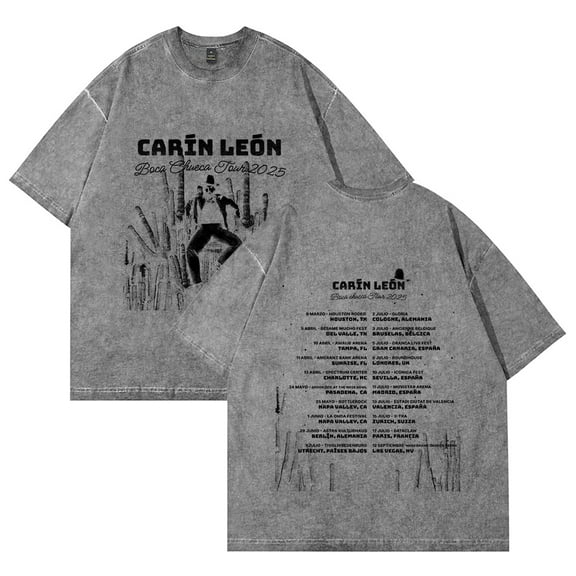Carin Leon Tour 2025 T-Shirt Cotton Vintage Wash Tee For Women/Men Short Sleeve Tshirt Streetwear