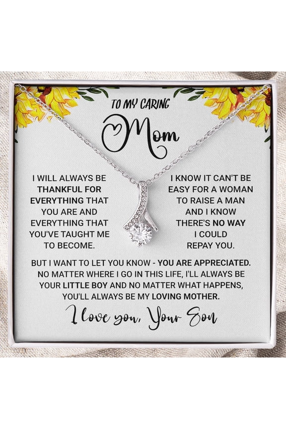 To My Caring Mom From Son Mother'S Day Special Necklace, A Meaningful Necklace Perfect For Anniversaries, Birthdays, Valentine V7129, White Alluring Necklace