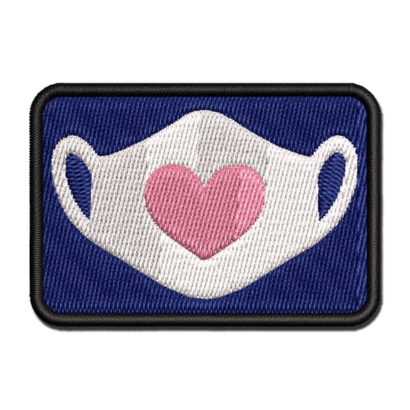Caring Surgical Face Mask Heart Applique Multi-Color Embroidered Iron-On Patch - 2.5 Inch Small
