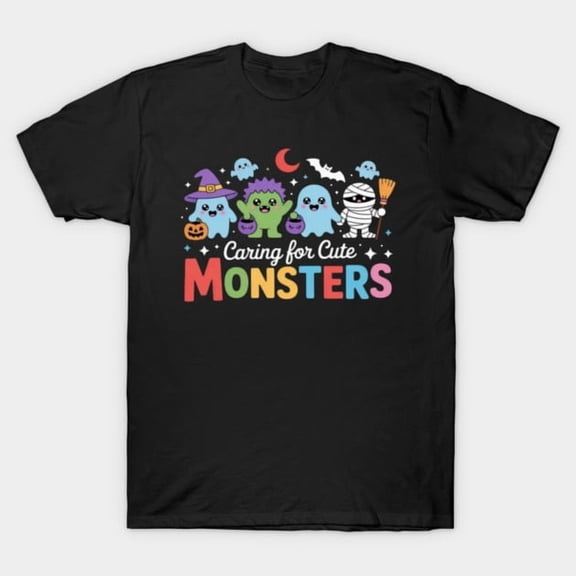 Caring for Cute Monsters Funny Daycare Teacher Halloween Graphic Unisex T-Shirt Casual up to 5XL