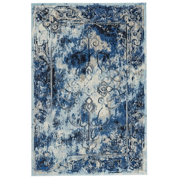 Carini Distressed Medallion Rug, Classic/Ice Blue, 6ft-7in x 9ft-6in Area Rug