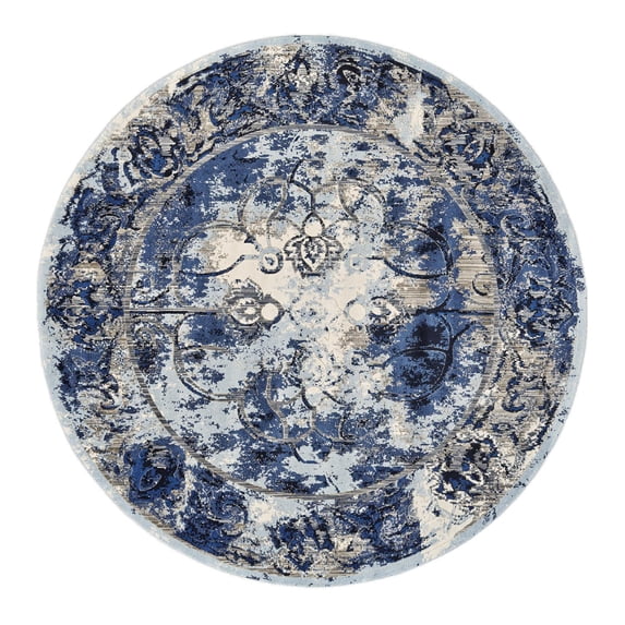 Carini Distressed Medallion Rug, Classic/Ice Blue, 8ft - 9in x 8ft - 9in Round
