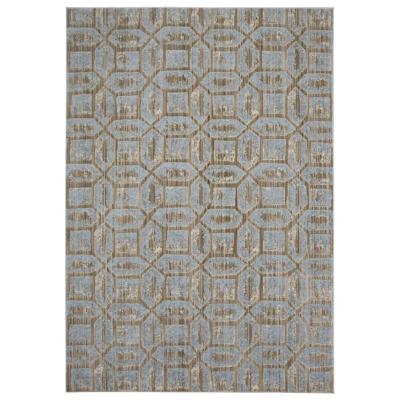 Carini Modern Metallic Geometric Rug, Ice Blue/Taupe, 2ft - 2in x 4ft Accent Rug