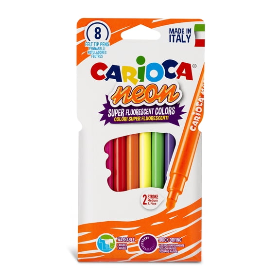 Carioca Washable Fluorescent Conical Tip Markers, 8 Count