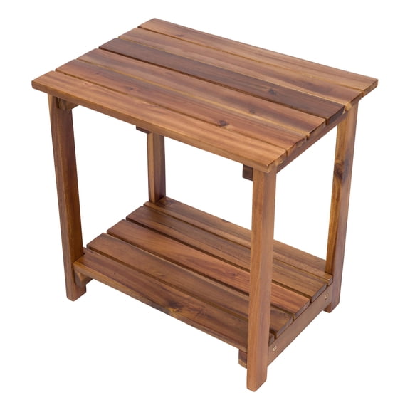 Carisle Outdoor 2-Tier Acacia Wood Accent Patio Side Table in Oak