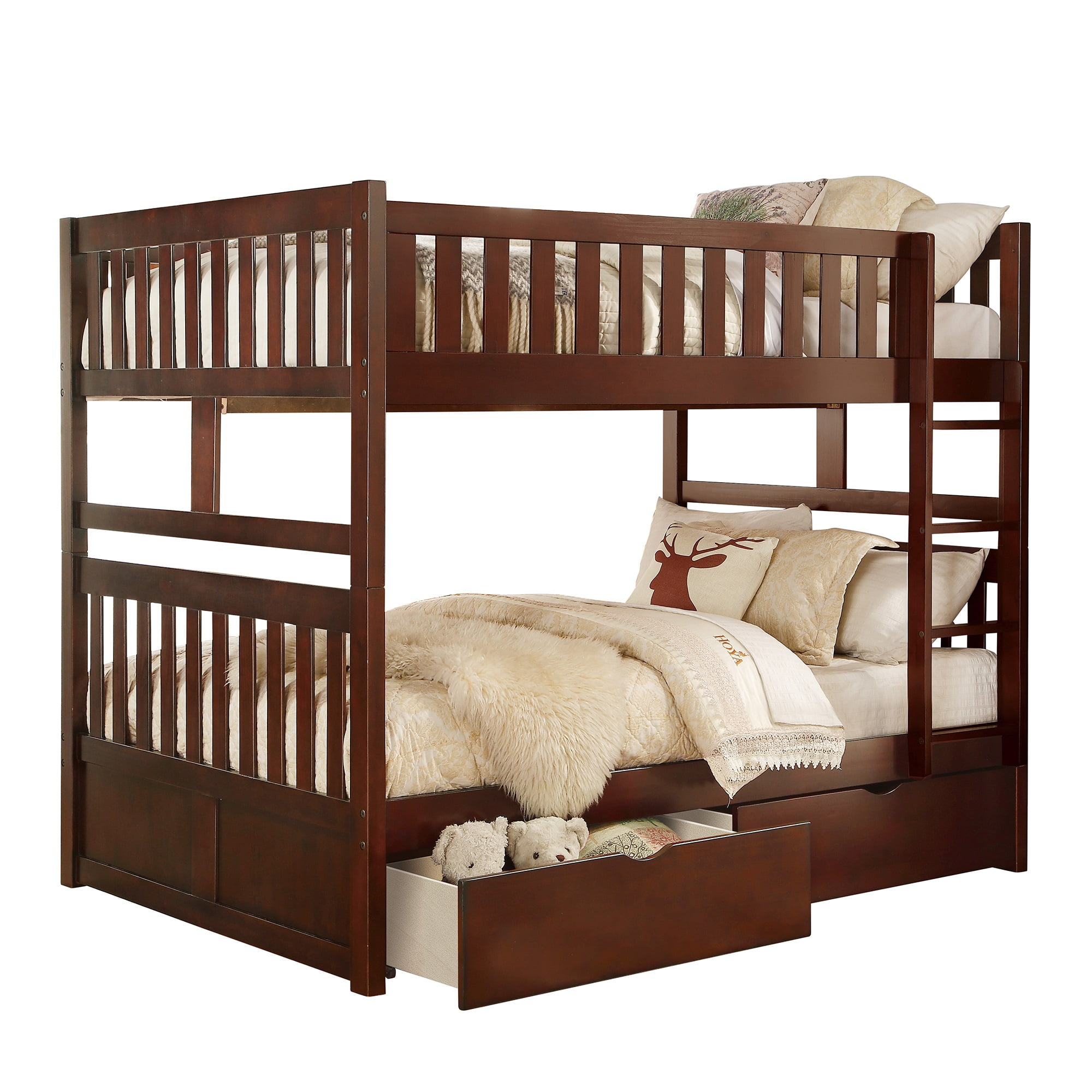 Carissa Dark Cherry Full/Full Bunk Bed with Storage Boxes