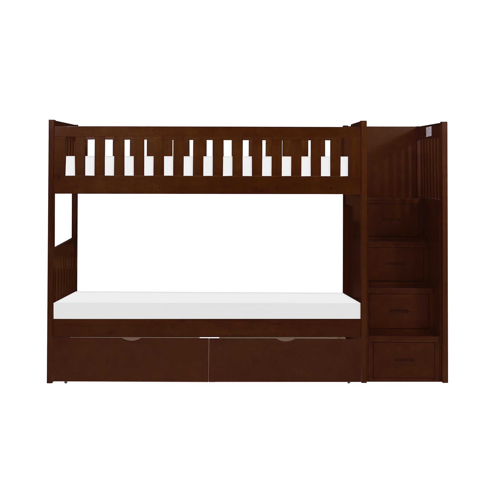 Carissa Dark Cherry Twin/Twin Step Bunk Bed with Storage Boxes