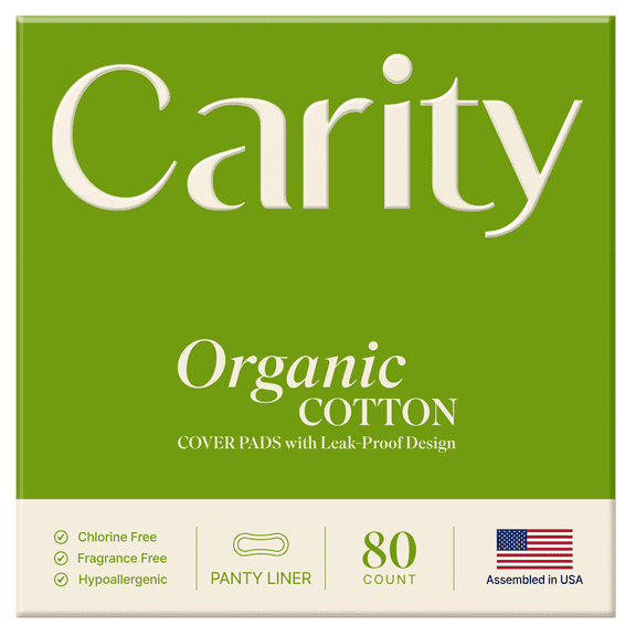 Carity Panty Liners, Organic Cotton Cover, Long Length, Light Absorbency, Unscented (Long, 80 Count)