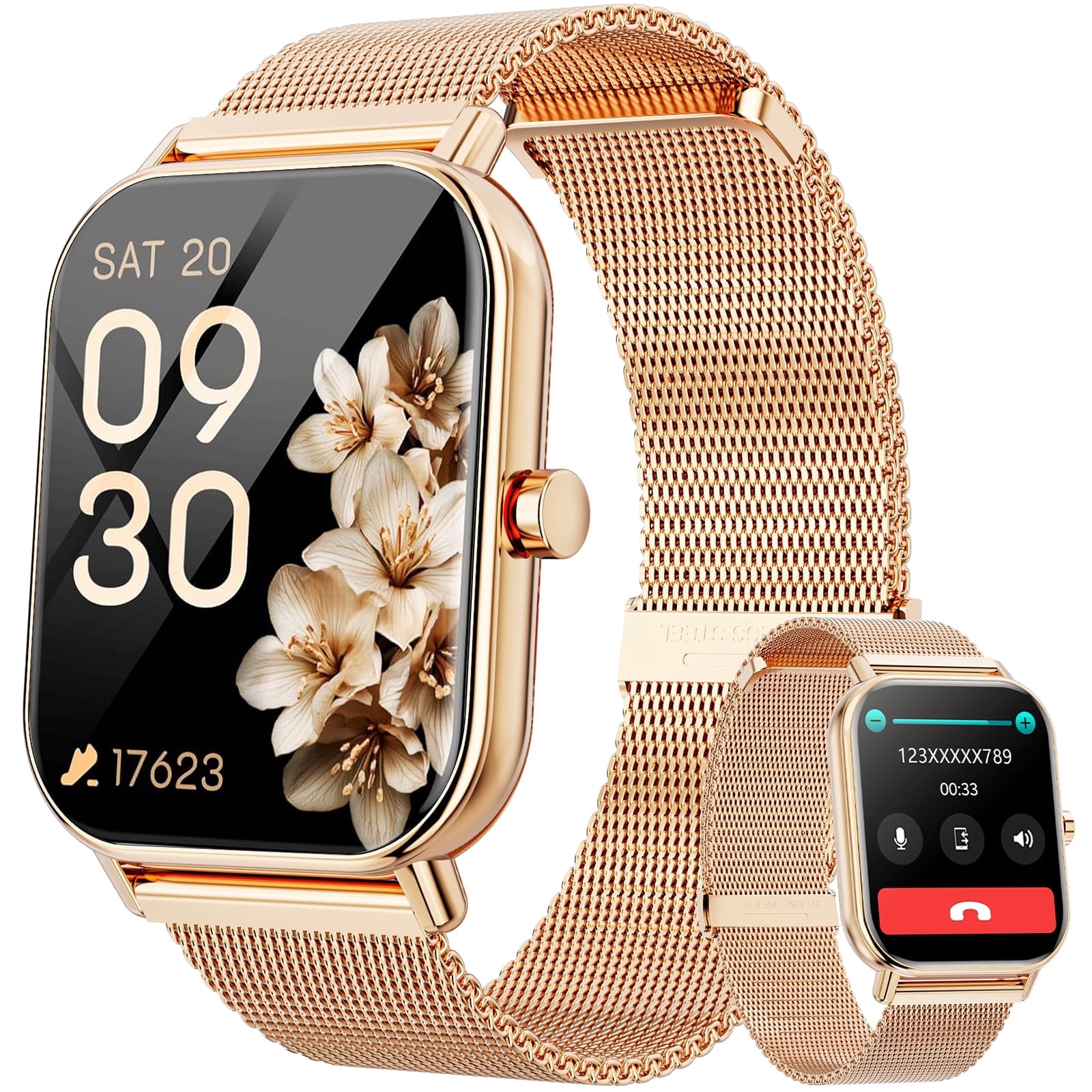 Xinyi 1.85’ Women's Smartwatch fits for Android & IPhone Devices, Fitness Watch with Fitness Tracker, IP67 Waterproof Women's Watch (Milanese Steel Band)