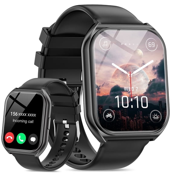Xinyi 1.85-inch Men's and Women's Smartwatch fits for Android and Iphone Devices with Fitness Tracker, 100+ Sport Modes / Answer / Call, IP68 Waterproof Fitness Watch (Black)