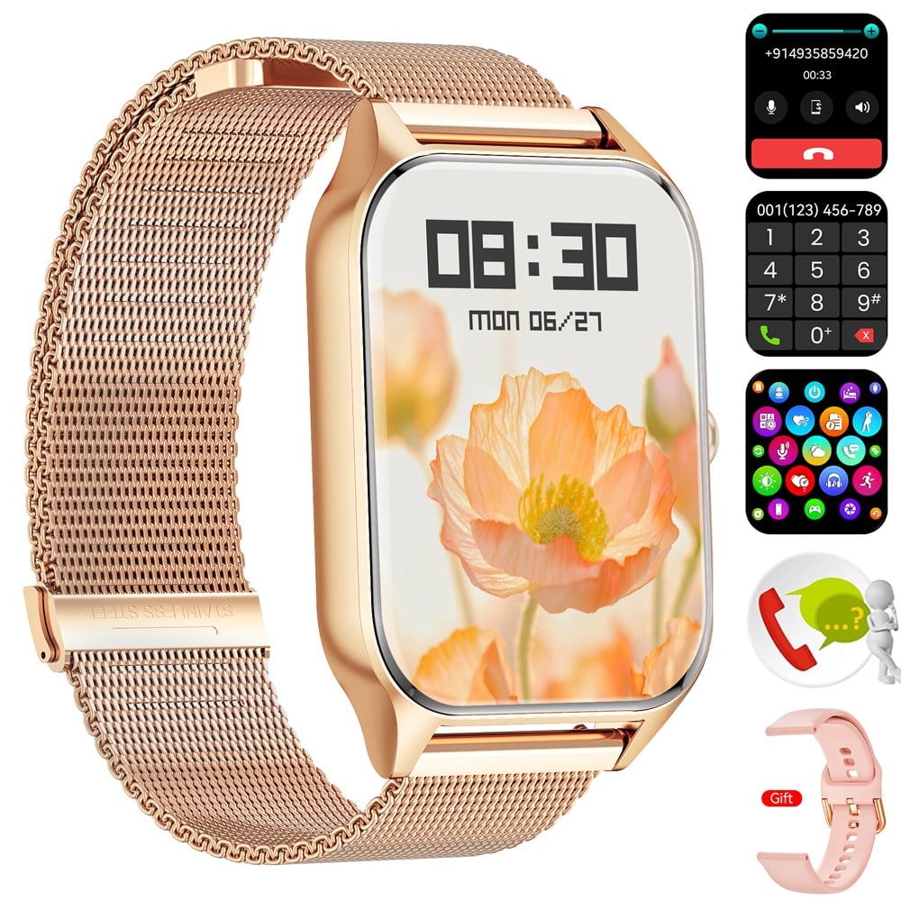 Carkira 2023 Smart Watch Women Bluetooth Call with Fitness Tracker Heart Rate Detection, 1.95 Inch IP67 Waterproof Watch, Rose Gold (Steel Band)