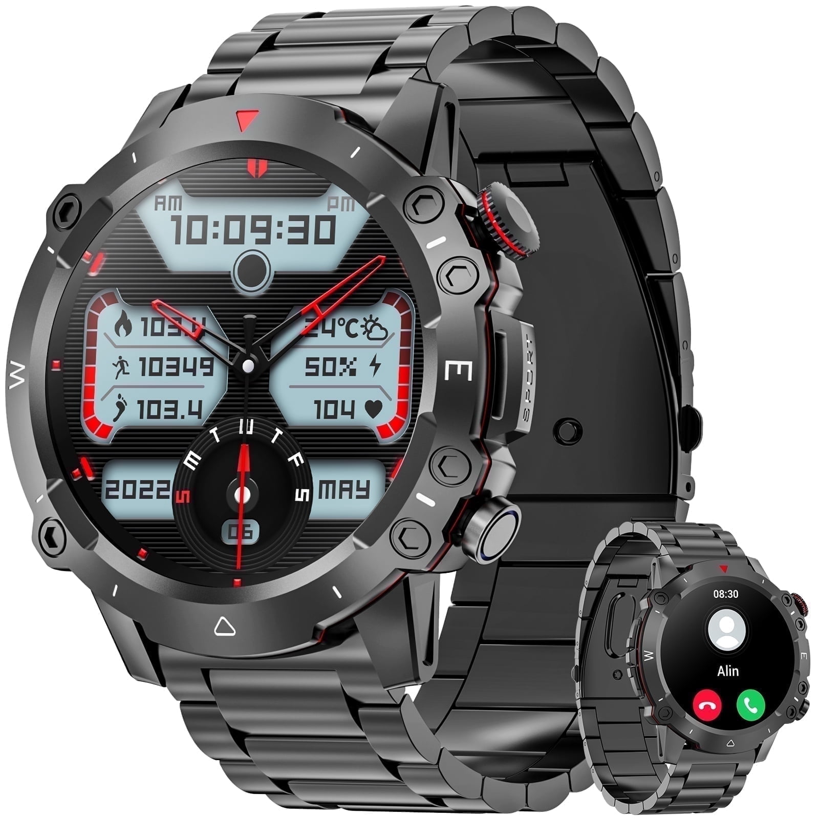 LZUEFK 1.46-inch men's military smart watch, suitable for Android and ...