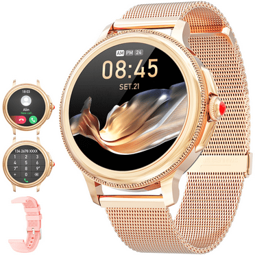 Carkira Smart Watch for Women, Bluetooth Call/Dialer Touch Screen Watch with Fitness, Heart Rate, Exercise Tracker Smart Watches, Compatible with Android and Ios Phones (Golden Steel Band)