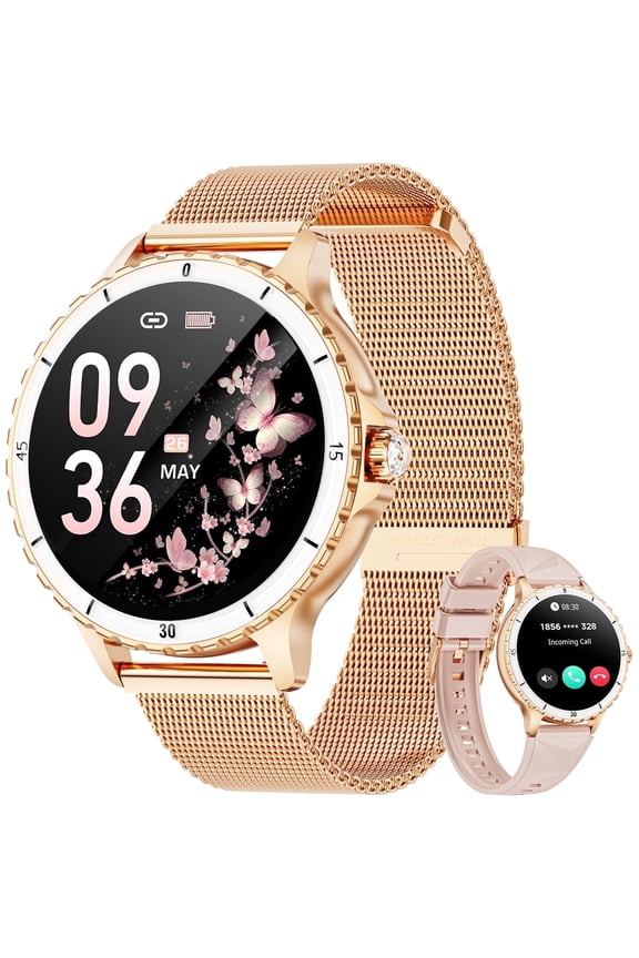 Womens Smart Watch, 1.27” Touchscreen, Bluetooth Call/Answer/Message Reminder, 100 Sport Modes, IP68 Waterproof Fitness Tracker Watch Compatible with Android & Iphone