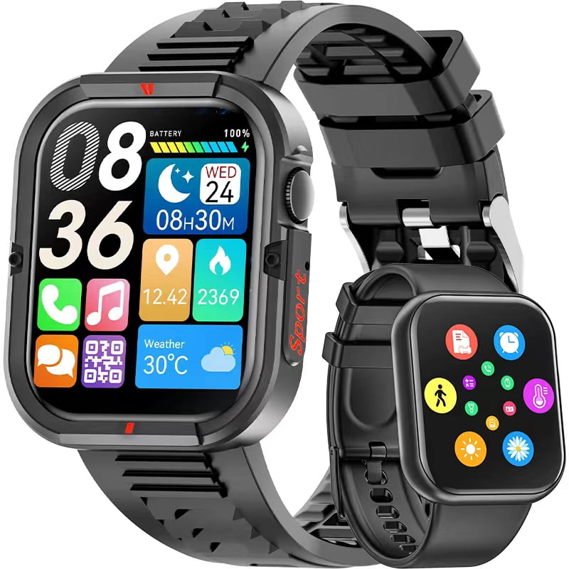 LZUEFK 1.85 Inch Women's Men's Smartwatch fits for Android & IPhone Devices with Fitness Tracker, 100+ Sport Modes, IP68 Waterproof Fitness Watch (Black)