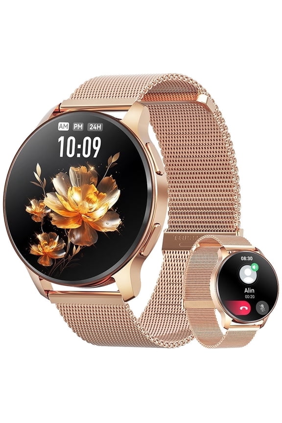 2026 New Smart Watch, 1.32" Smart Watch for Women(Answer/Make Calls/Message Reminder), IP68 Waterproof with 100 Sports, Pedometer, Fitness Tracker fits for Android and IPhone (Gold)