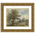thumbnail image 1 of Carl August Lebschee 18x15 Gold Ornate Wood Frame and Double Matted Museum Art Print Titled - Wooded Landscape with Stag (1800-1877), 1 of 4