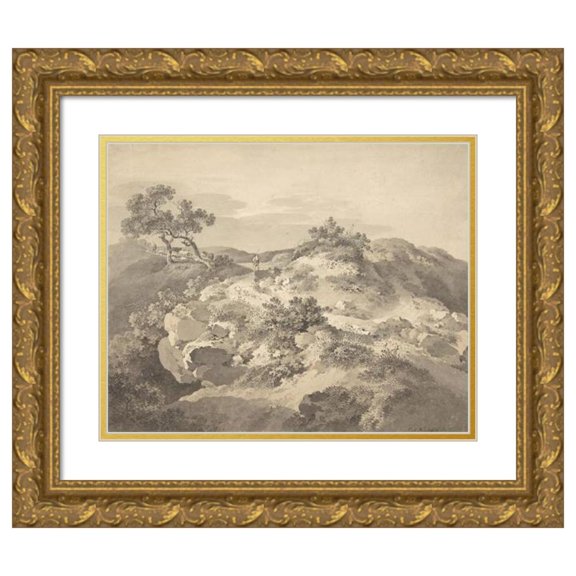 Carl August Richter 24x20 Gold Ornate Framed and Double Matted Museum Art Print Titled - Landscape in Saxony (Late 18th-19th Century)