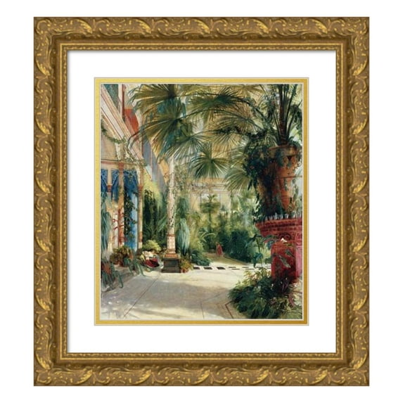 Carl Blechen 12x14 Gold Ornate Wood Frame and Double Matted Museum Art Print Titled - The Interior of the Palm House (1832)