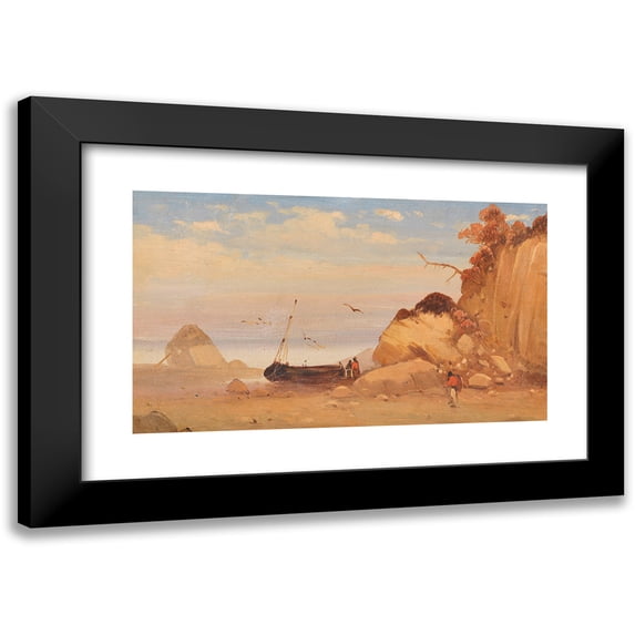 Carl Blechen 14x10 Black Modern Framed Museum Art Print Titled - Attributed - Fischer on the Baltic Sea Beach (1828)