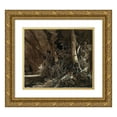 thumbnail image 1 of Carl Blechen 17x15 Gold Ornate Wood Frame and Double Matted Museum Art Print Titled - Forest Landscape with Flowing Water and Two Hunters (From 1830 Until 1835), 1 of 4