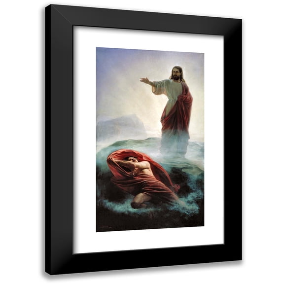 Carl Bloch 10x14 Black Modern Framed Museum Art Print Titled - Denying Satan