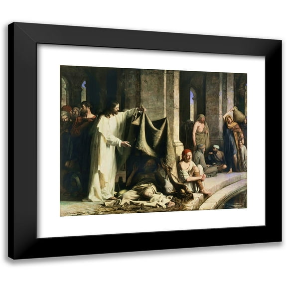 Carl Bloch 14x12 Black Modern Framed Museum Art Print Titled - Christ Healing at the Pool of Bethesda