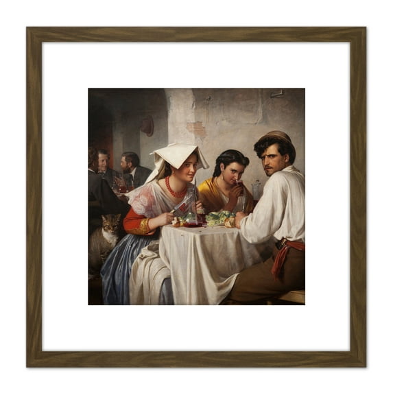 Carl Bloch In A Roman Osteria 8X8 Inch Square Wooden Framed Wall Art Print Picture with Mount