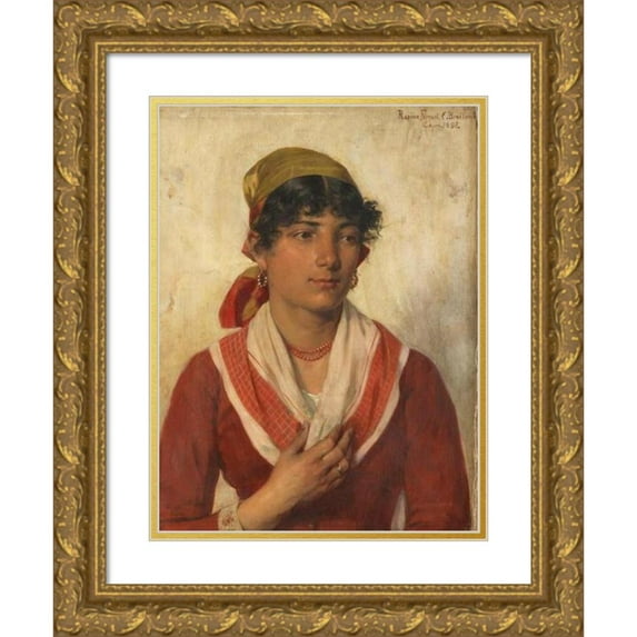 Carl Breitbach 14x18 Gold Ornate Wood Frame and Double Matted Museum Art Print Titled - Portrait of Rosina Ferrari (1885)