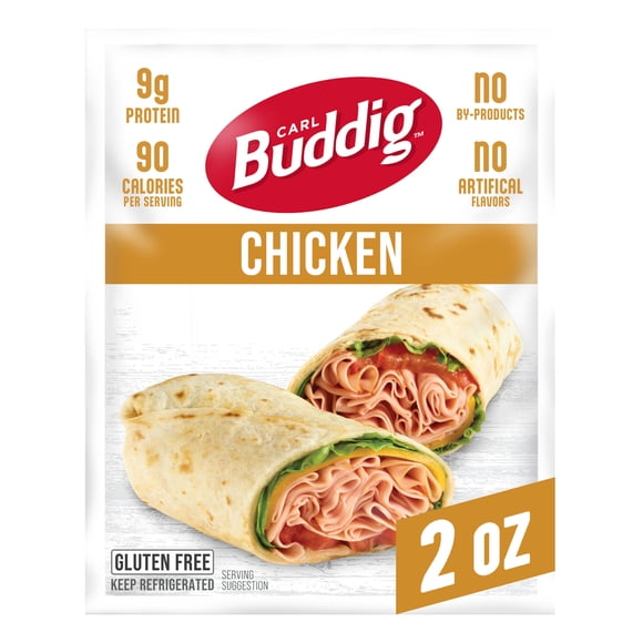 Carl Buddig Chicken Lunchmeat 2 oz (56g) Pouch, 9 Grams of Protein per Serving, Refrigerated