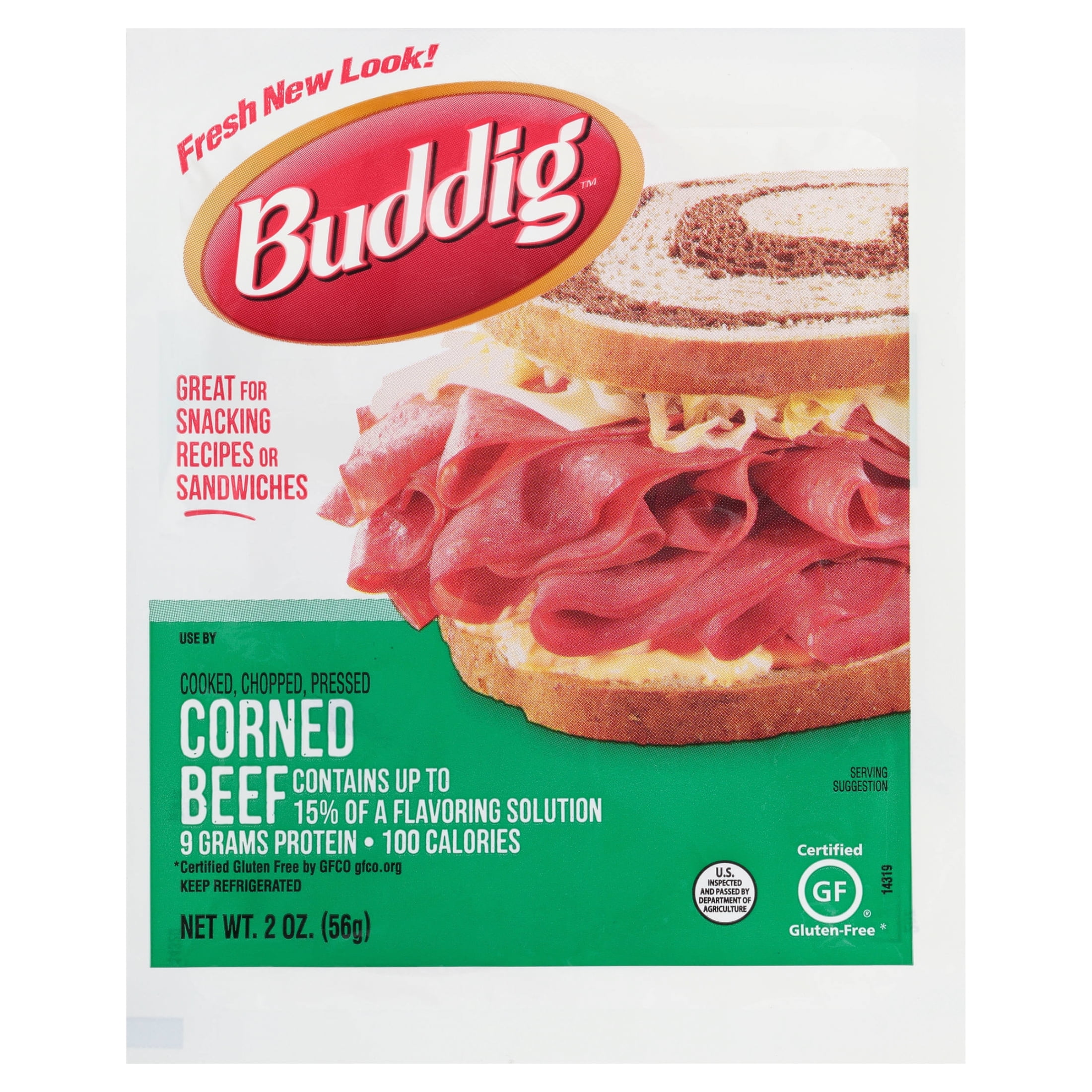 Carl Buddig Corned Beef Lunchmeat 2oz (56G) Pouch, 9g of Protein per Serving