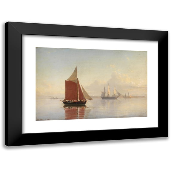 Carl Emil Baagøe 24x17 Black Modern Framed Museum Art Print Titled - A Sailing Cutter and Two Large Sailors off the Coast (1867)