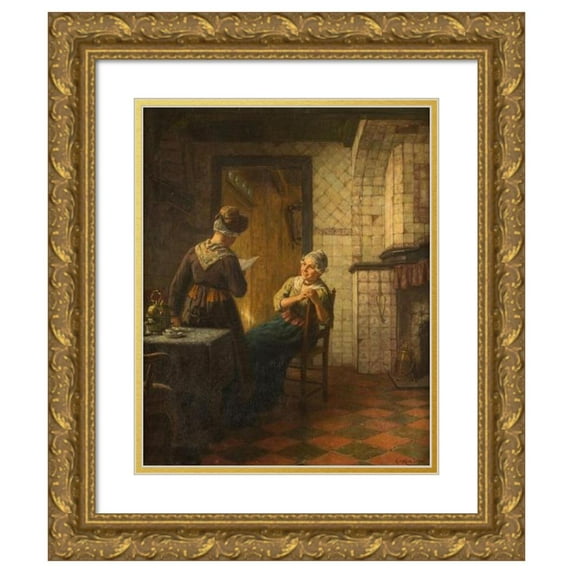 Carl Emil Mücke 12x14 Gold Ornate Wood Frame and Double Matted Museum Art Print Titled - Good News