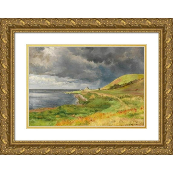 Carl Frederik Aagaard 14x11 Gold Ornate Wood Frame and Double Matted Museum Art Print Titled - Low -Down Showers on the Danish Coast (1894)