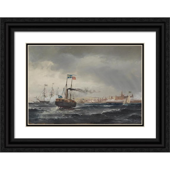 Carl Frederik Sørensen 14x11 Black Ornate Wood Framed Double Matted Museum Art Print Titled: Swedish King's Visit to Kronborg (1860)