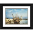 thumbnail image 1 of Carl Frederik Sørensen 18x14 Black Ornate Wood Framed Double Matted Museum Art Print Titled - Marine with Drawn Boats on the Beach (1860), 1 of 5